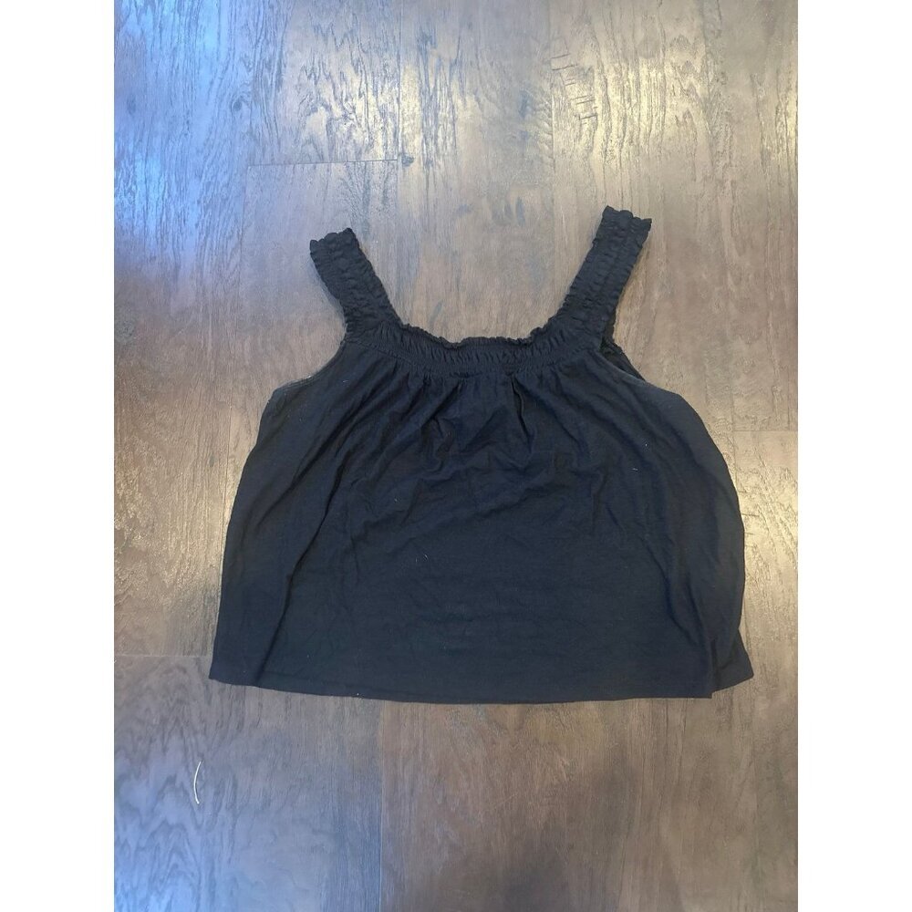 Anthropologie black tank top with ruffle accent women’s medium -b11‎